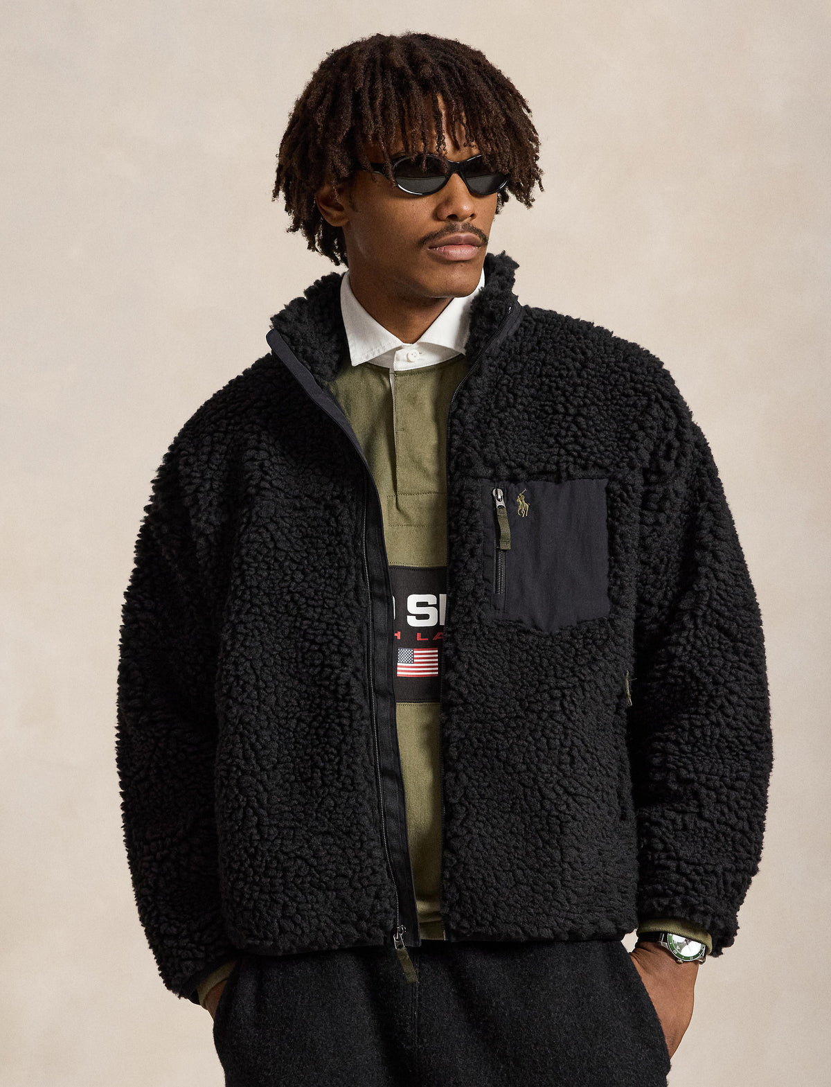 Shaggy High Pile Pullover Polo Black