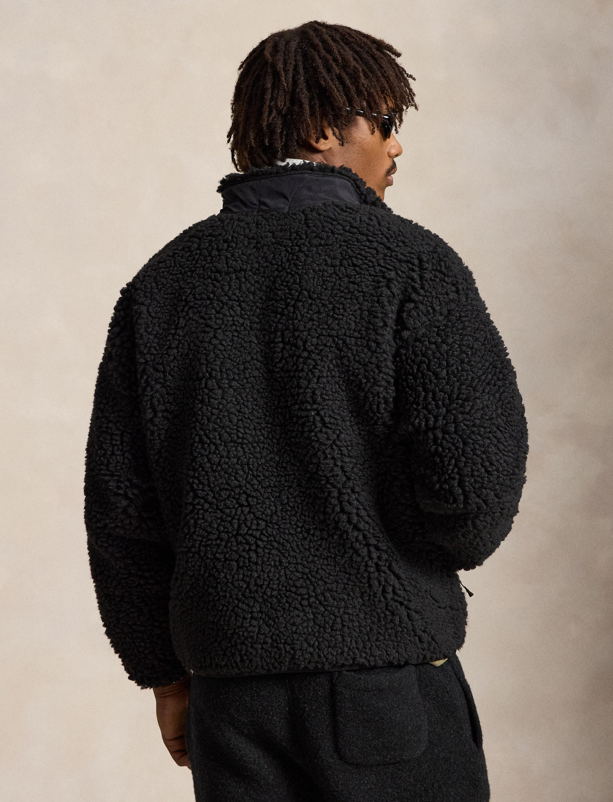 Shaggy High Pile Pullover Polo Black
