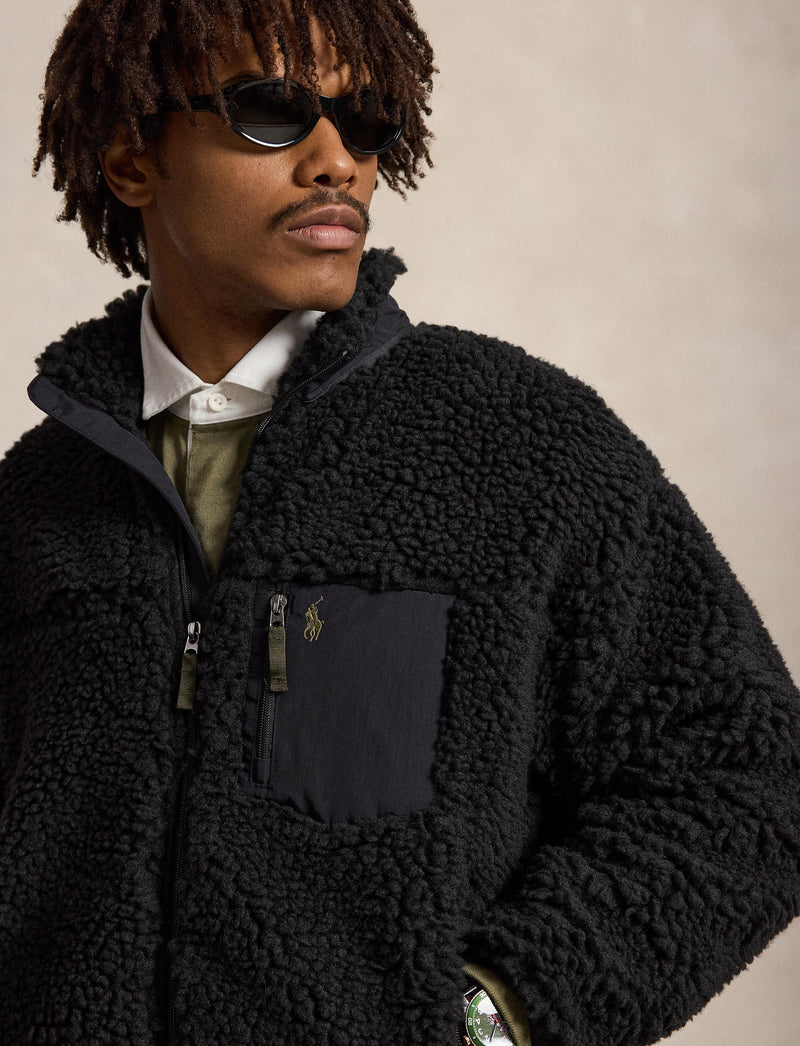 Shaggy High Pile Pullover Polo Black