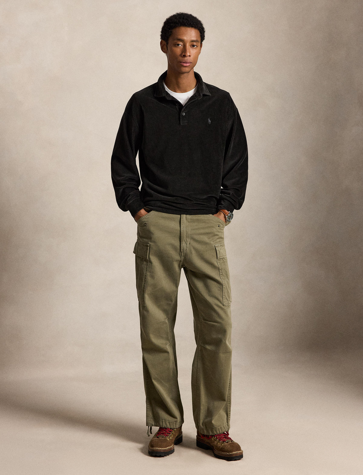 Knit Corduroy Polo Polo Black