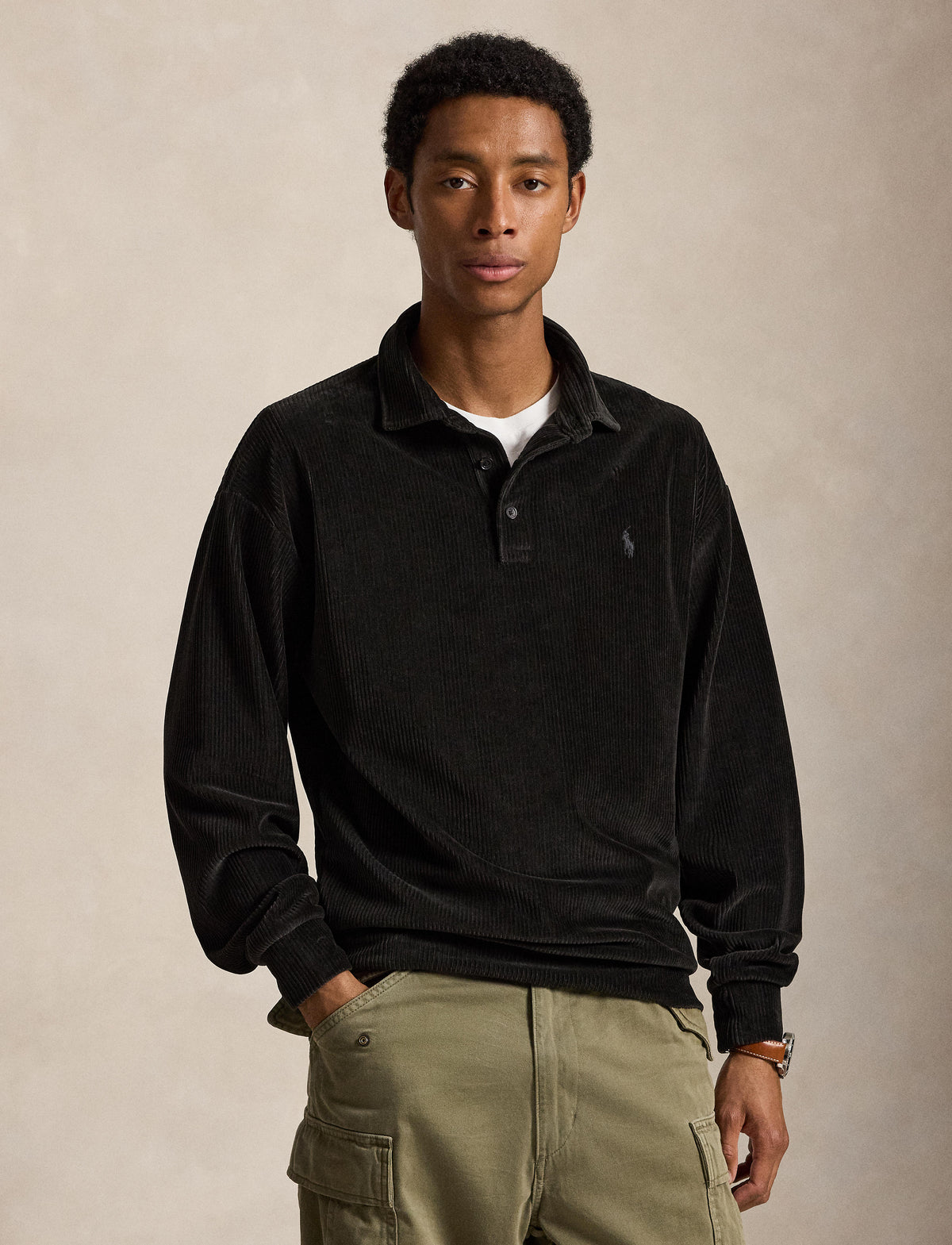 Knit Corduroy Polo Polo Black