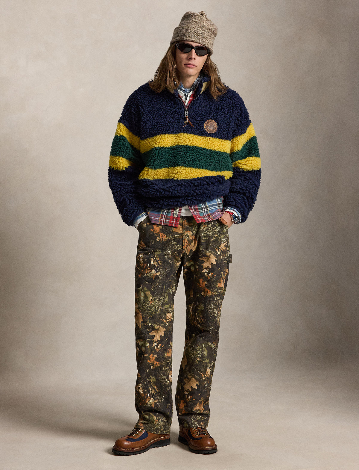 Yarn Dyed Shaggy High Pile Sweatshirt Cruise Navy Multi