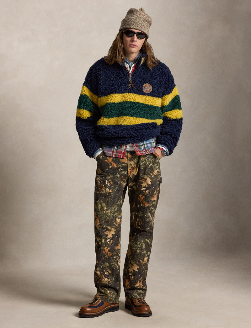 Yarn Dyed Shaggy High Pile Sweatshirt Cruise Navy Multi