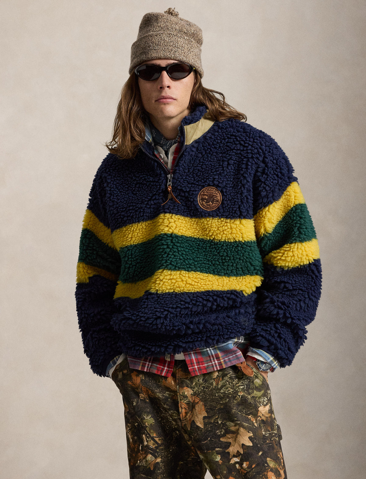 Yarn Dyed Shaggy High Pile Sweatshirt Cruise Navy Multi