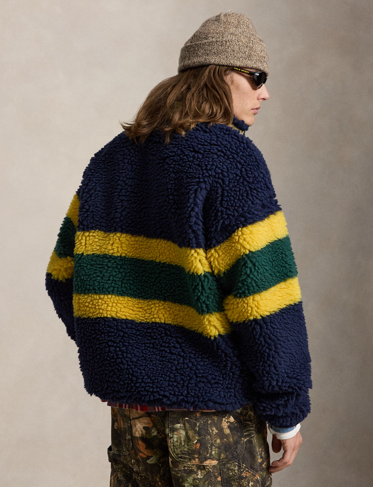 Yarn Dyed Shaggy High Pile Sweatshirt Cruise Navy Multi