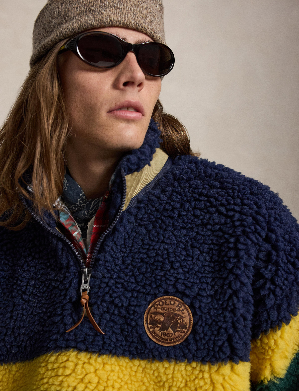Yarn Dyed Shaggy High Pile Sweatshirt Cruise Navy Multi