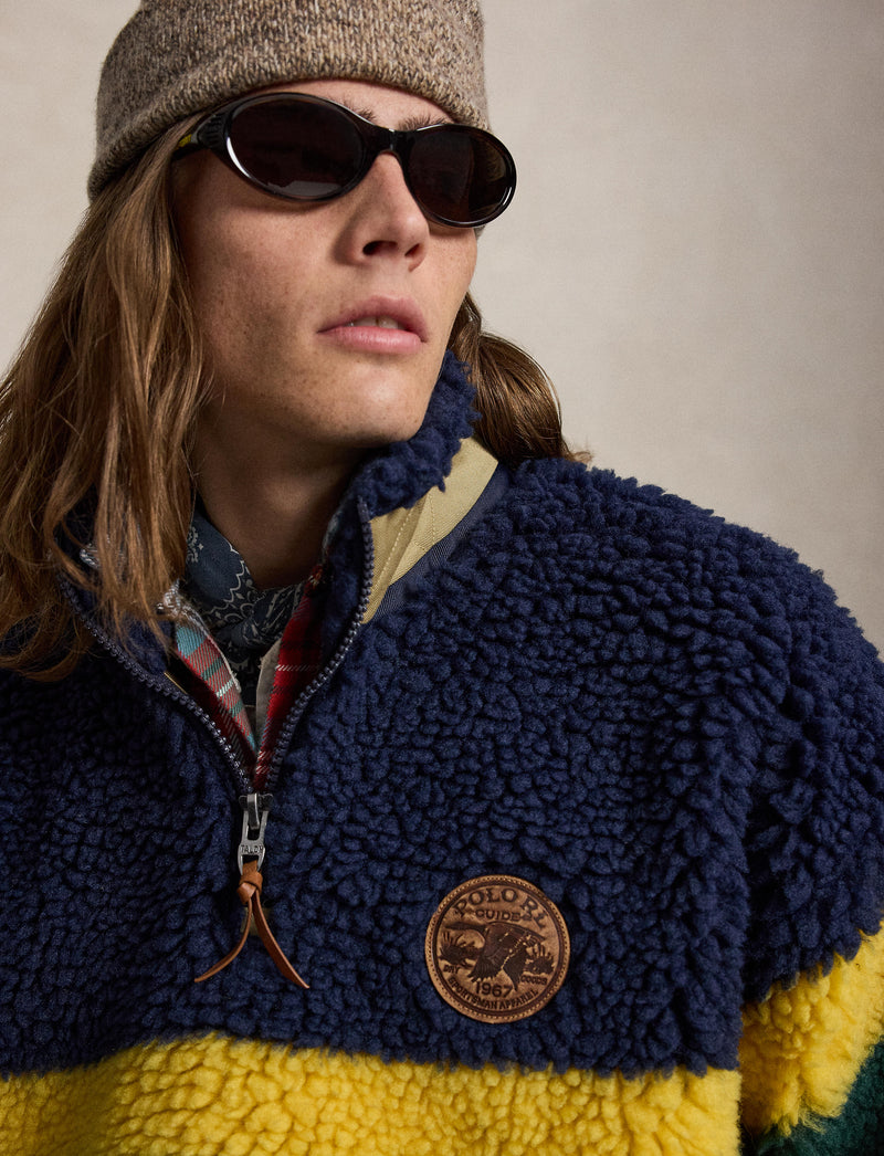 Yarn Dyed Shaggy High Pile Sweatshirt Cruise Navy Multi
