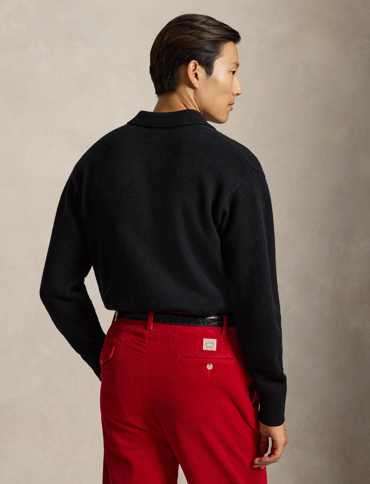 Wool Alpaca Sweater Rugby Shirt Polo Black