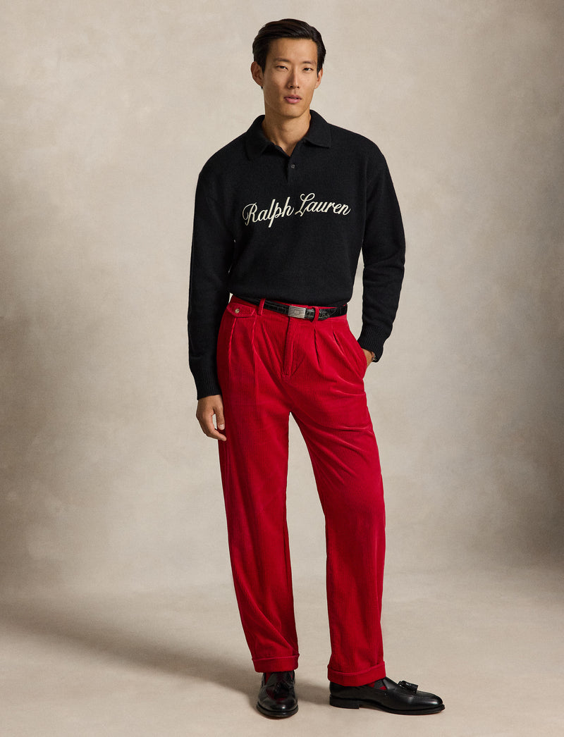 Wool Alpaca Sweater Rugby Shirt Polo Black