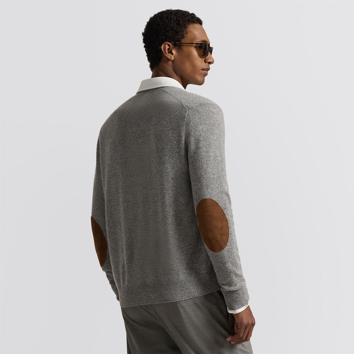 RLX Suede Patch Cashmere Cardigan Fawn Gray Heather