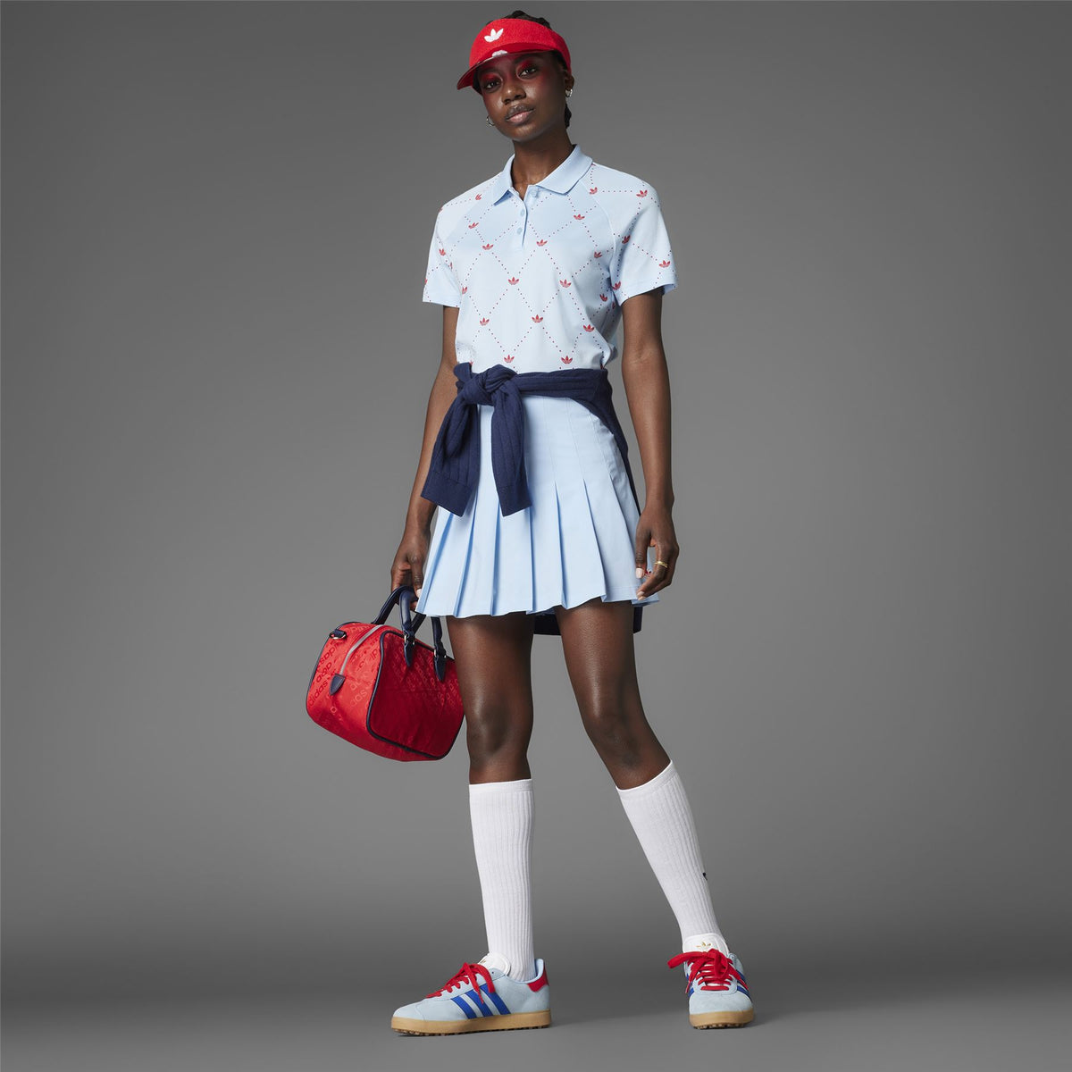 Womens Printed Trefoil Polo Clear Sky/Better Scarlet