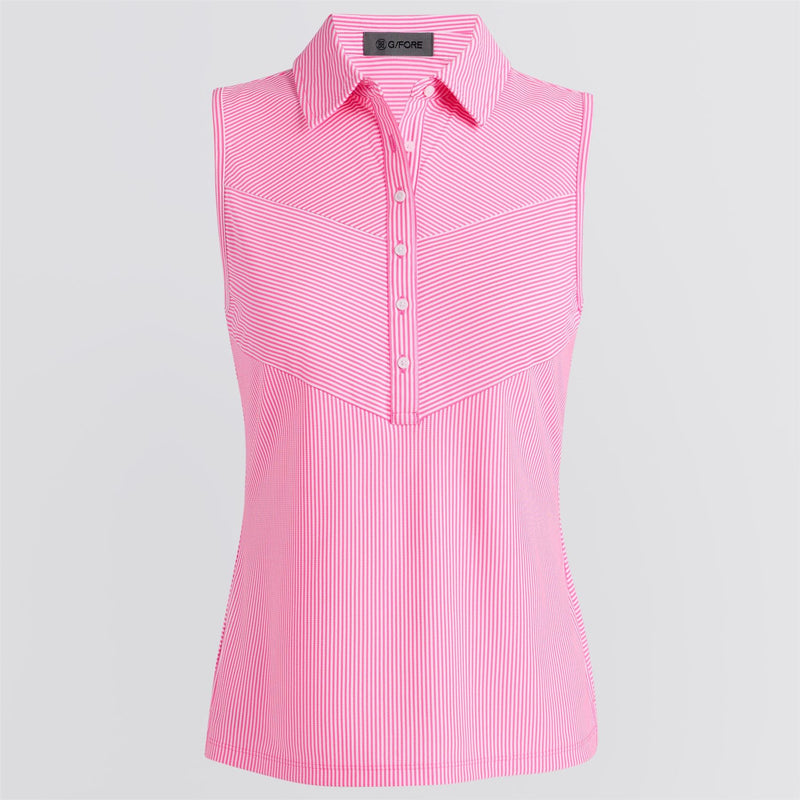 Womens Paneled Stripe Tech Pique SL Polo Knockout Pink