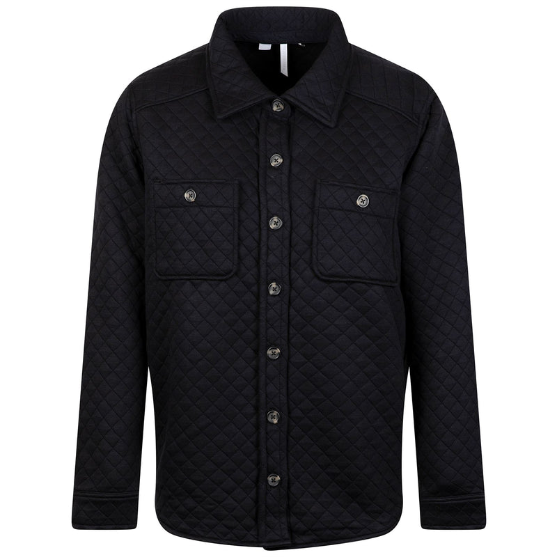 Womens Diamond Quilted Shacket Black