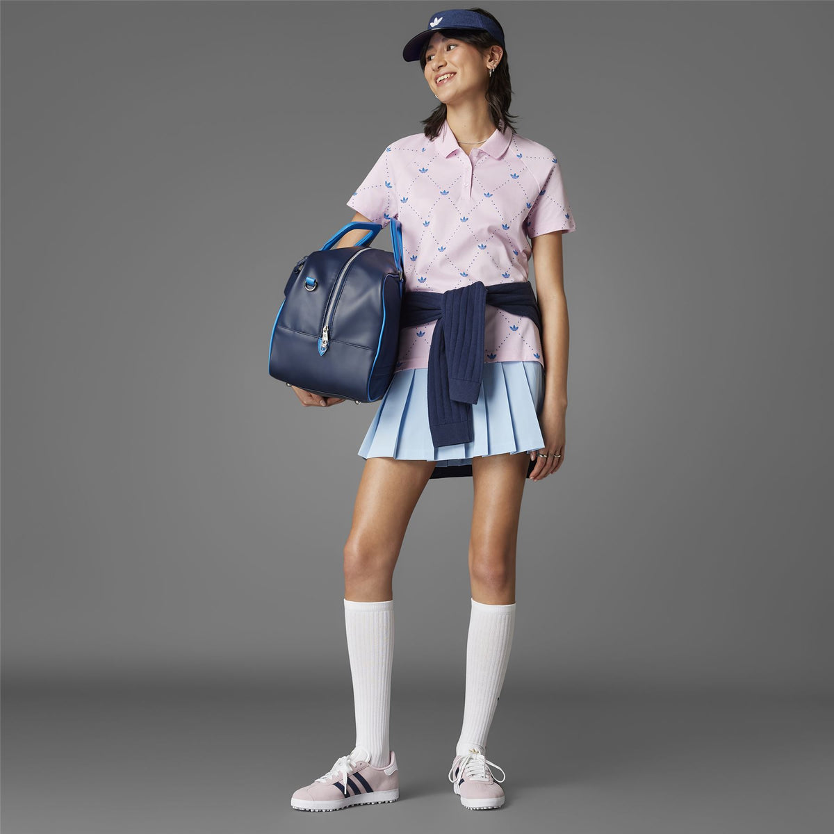 Womens Printed Trefoil Polo Clear Pink/Bluebird