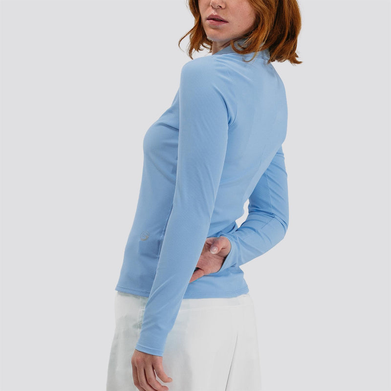Womens Rib V-Neck LS Polo Light Blue