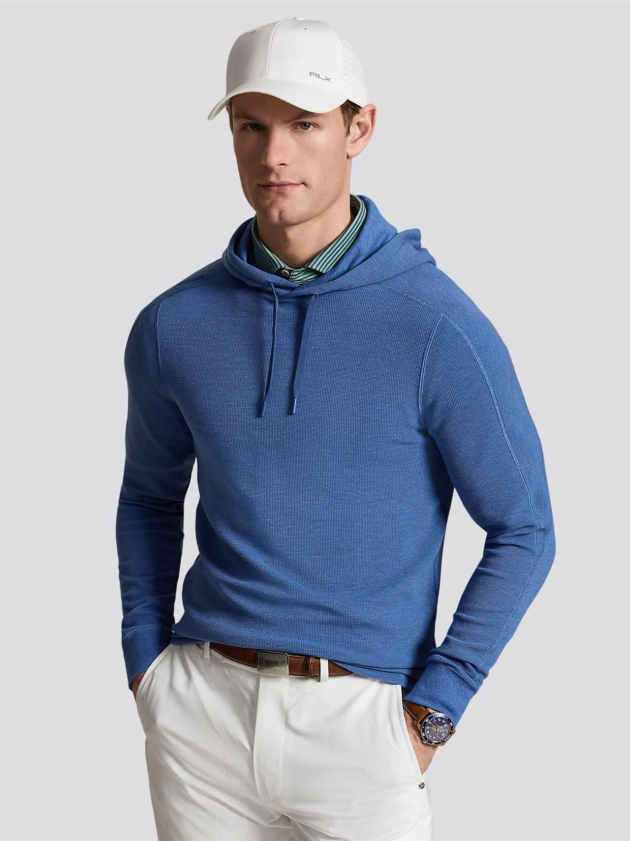 RLX Performance Tech Waffle Knit Hoodie Fog Blue Heather