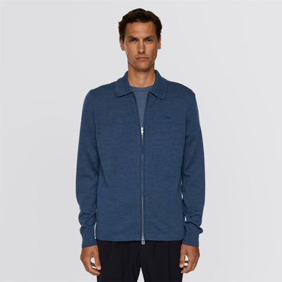 Kaleb Merino Zip Cardigan Vintage Indigo Melange