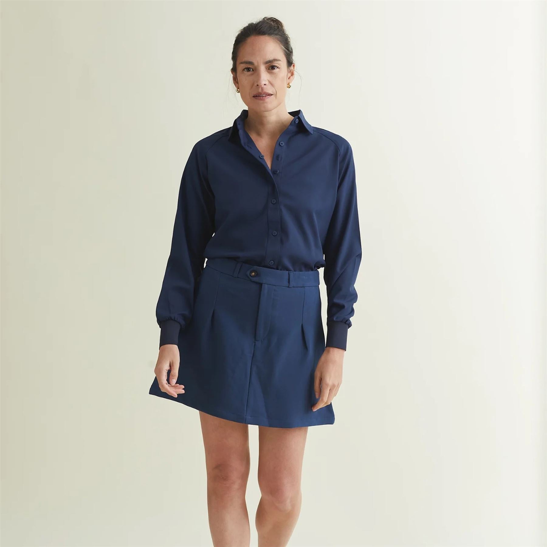 Womens Raglan Button Up Shirt Dress Blues