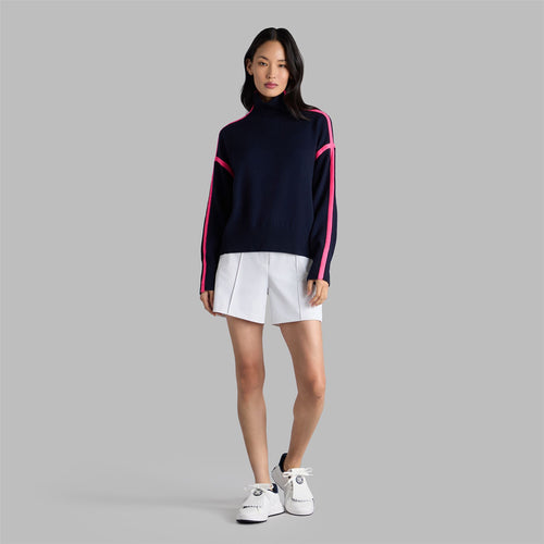 Womens Merino Wool Contrast Stripe Turtleneck Sweater Twilight