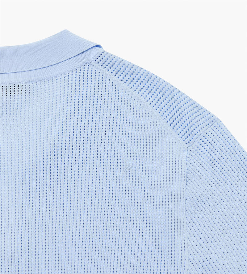 Pointelle Knit V-Neck Polo	 Dusty Blue