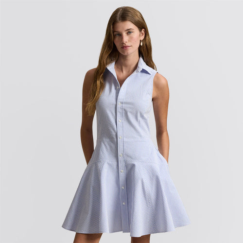 RLX Womens Seersucker SL Shirt Dress Blue Mist/Ceramic White