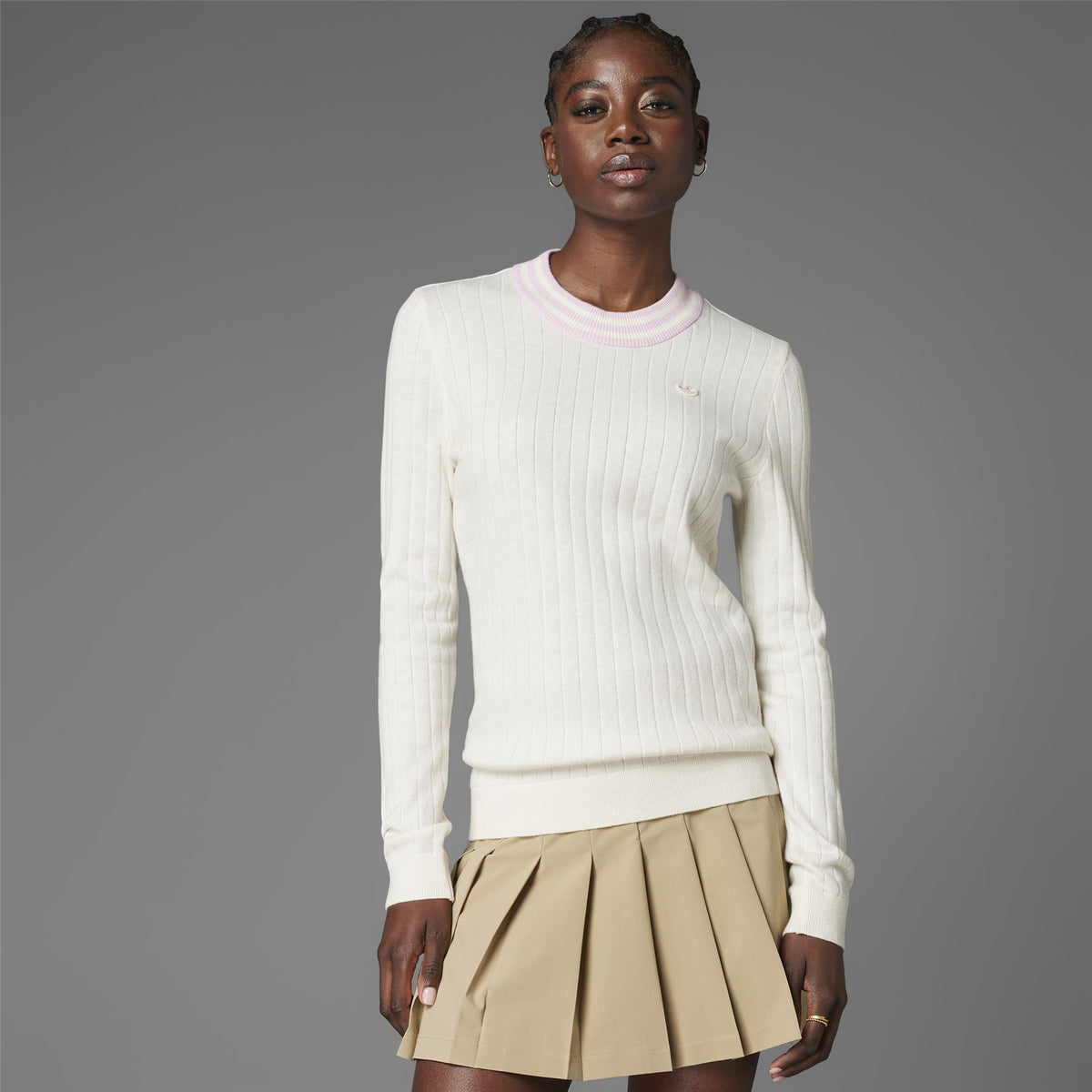 Womens Cashmere Knit Sweater Chalk White