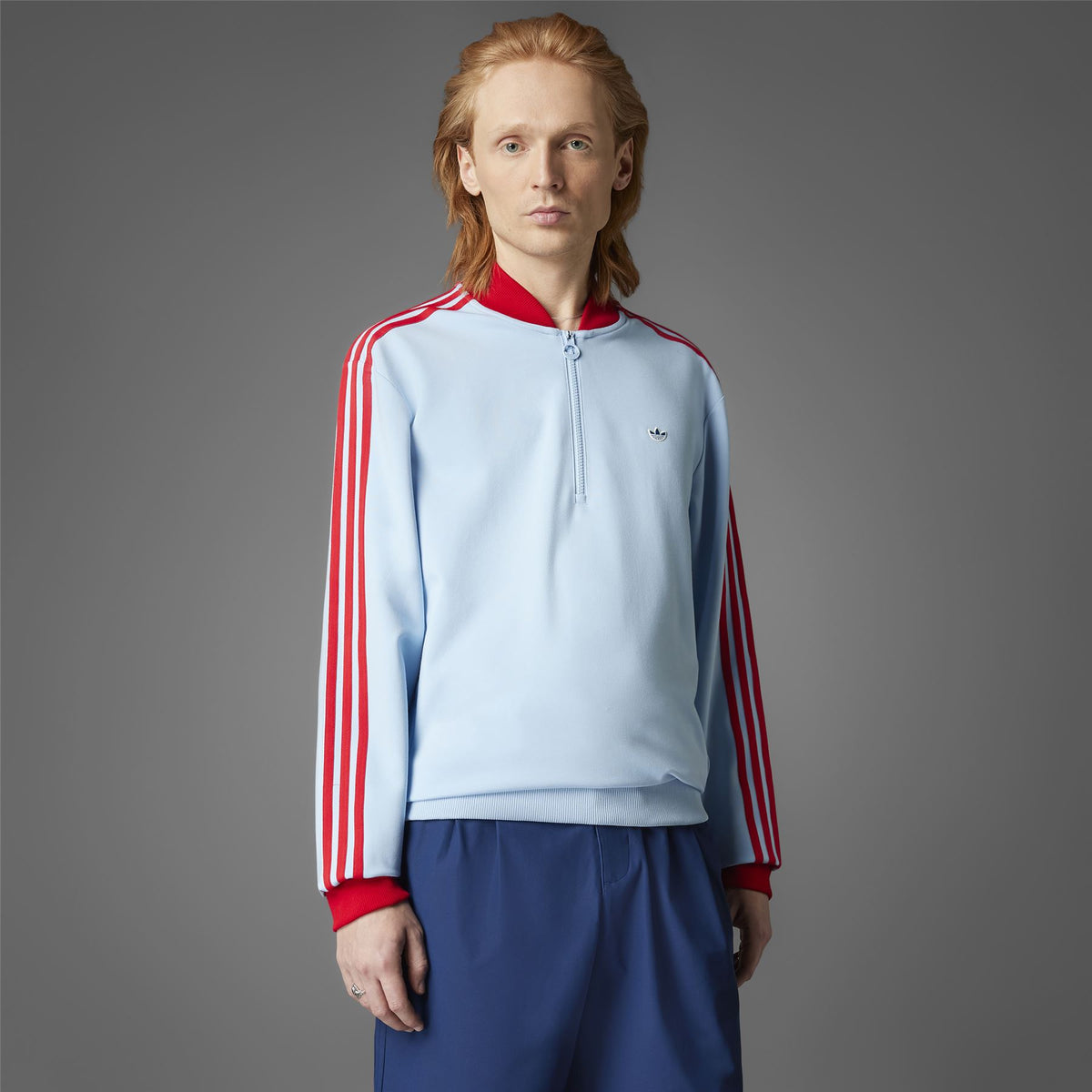 Three Stripes Quarter Zip Clear Sky