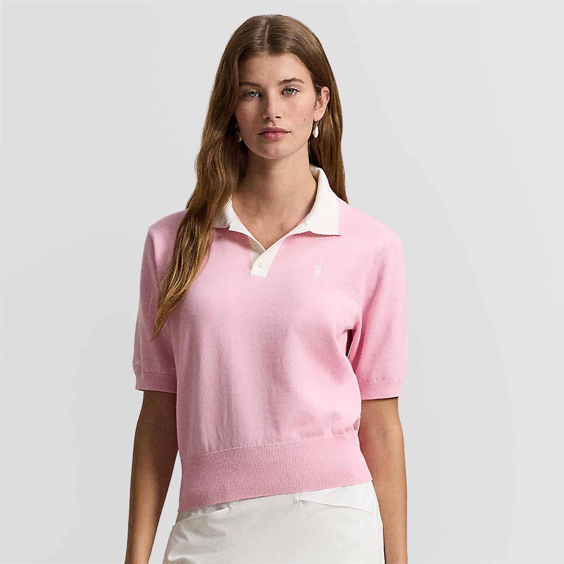 RLX Womens Cotton Blend Sweater Polo Light Pink/White Splash