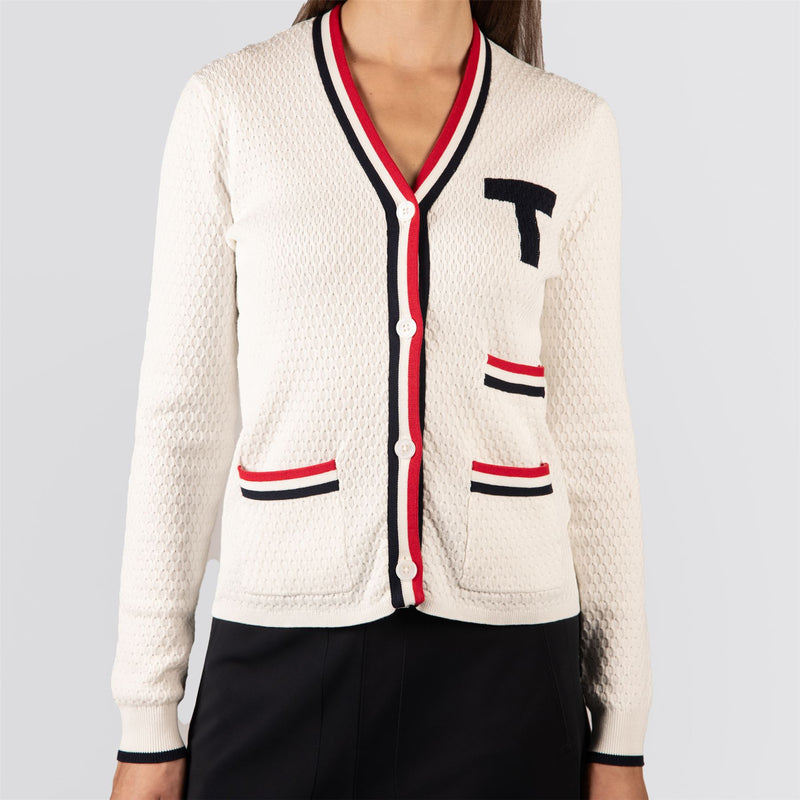 Womens T Cardigan White/Red/Blue