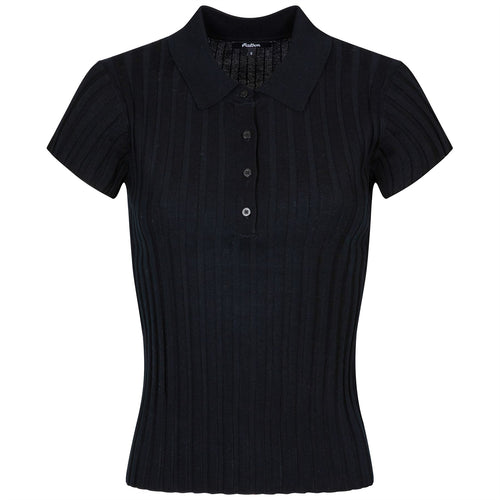 Womens Elea Rib Knit Polo Black - SS25