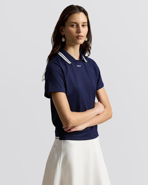 RLX Womens Jersey Layered Collar Polo Refined Navy/Ceramic White