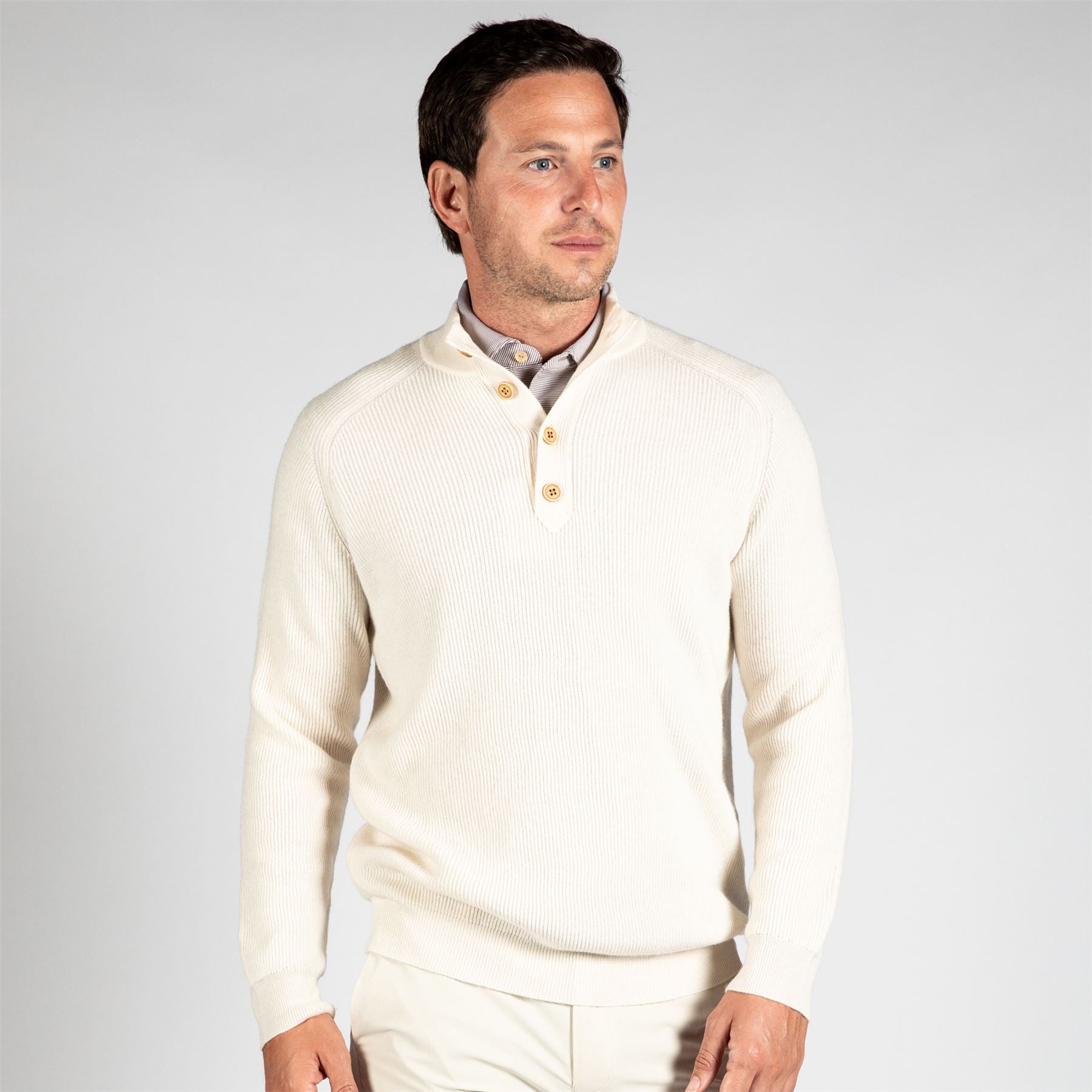 Brant Button Mock Neck Sweater Winter Ivory