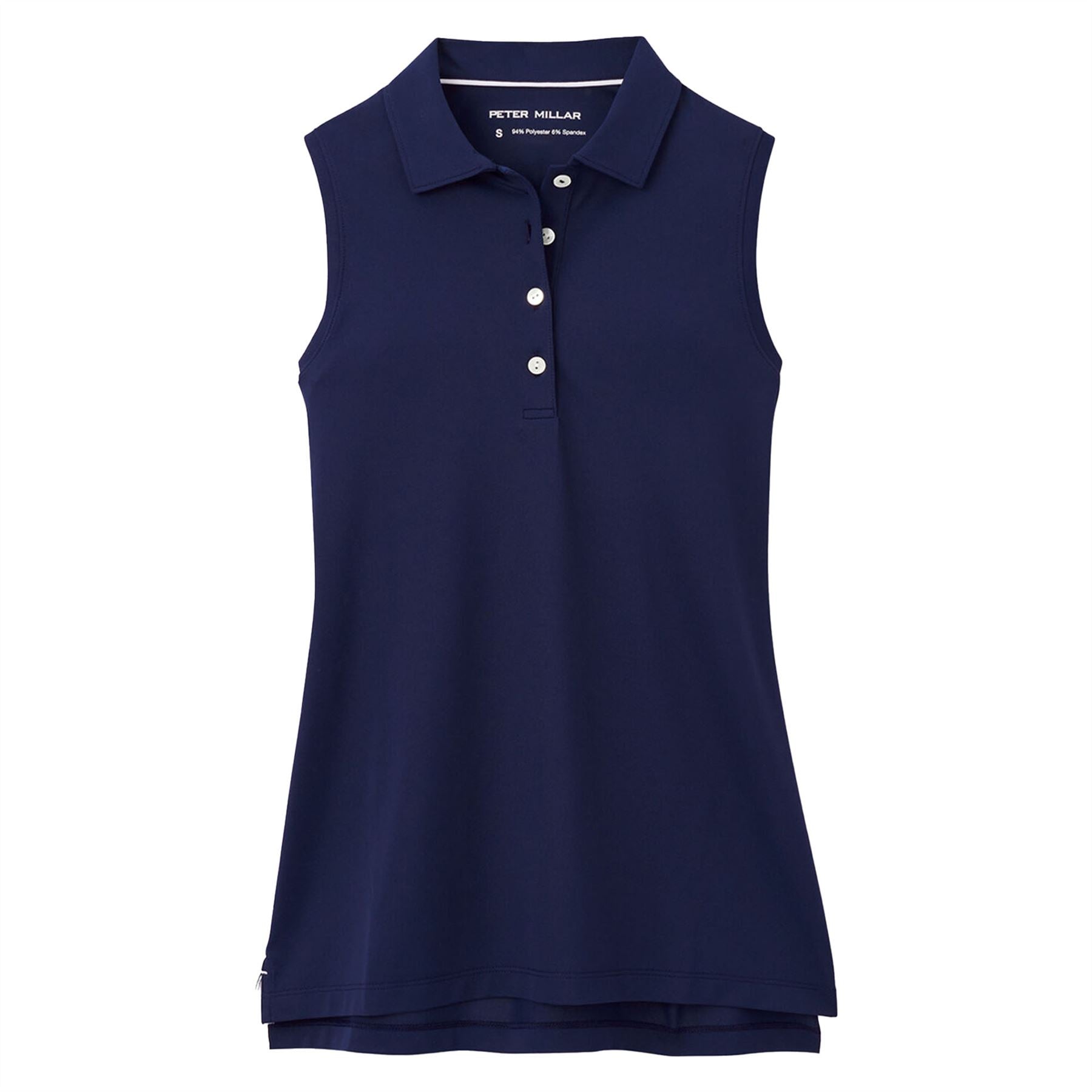 Womens Sleeveless Banded Button Polo Navy