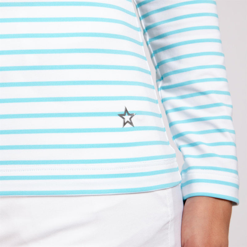 Womens The Gemma Striped LS Polo Ocean