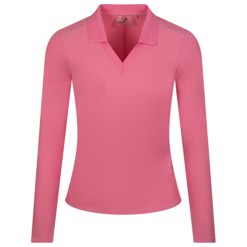 Womens V-Neck Ribbed LS Polo Sachet Pink - AW23