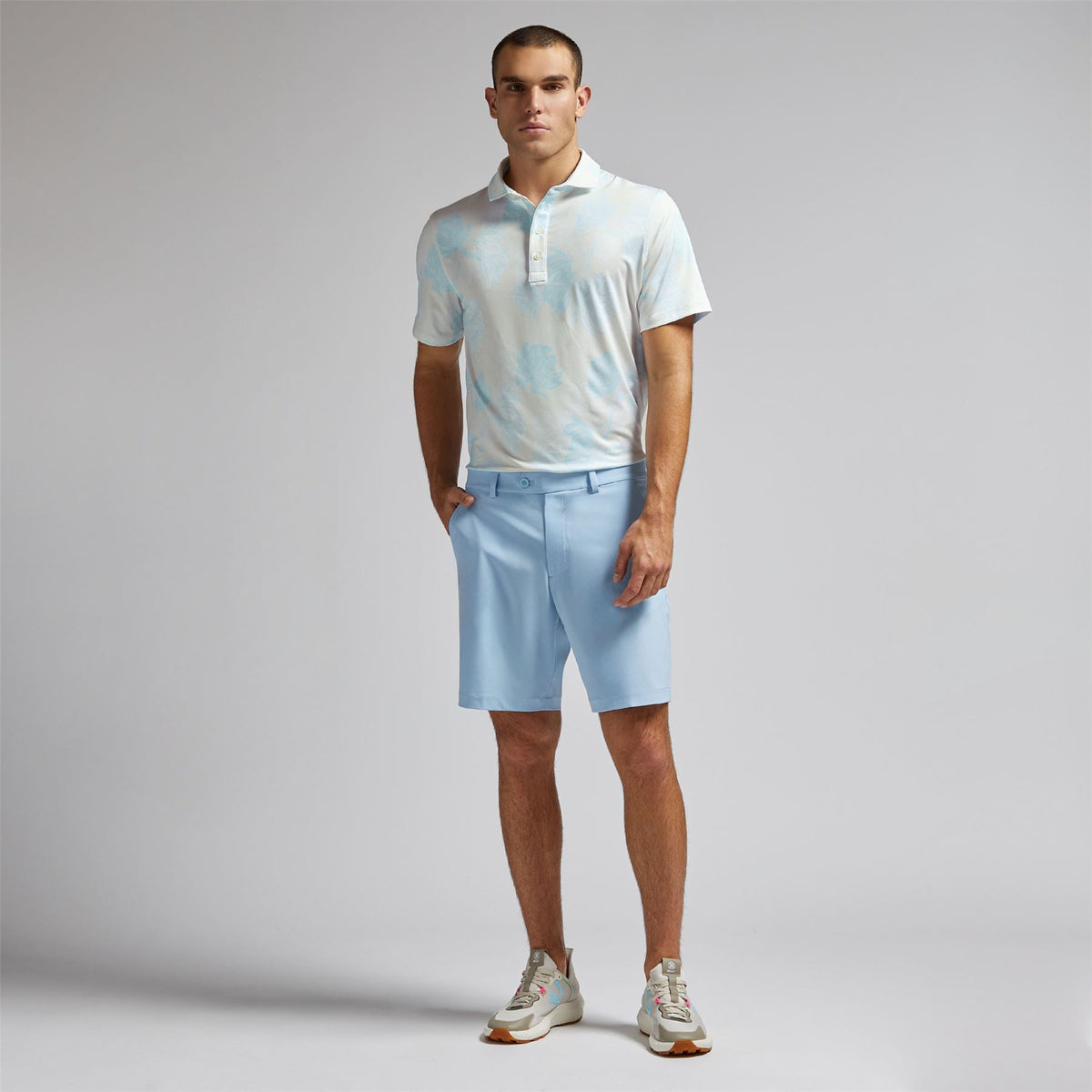 Stamped Floral Tech Jersey Polo Stone
