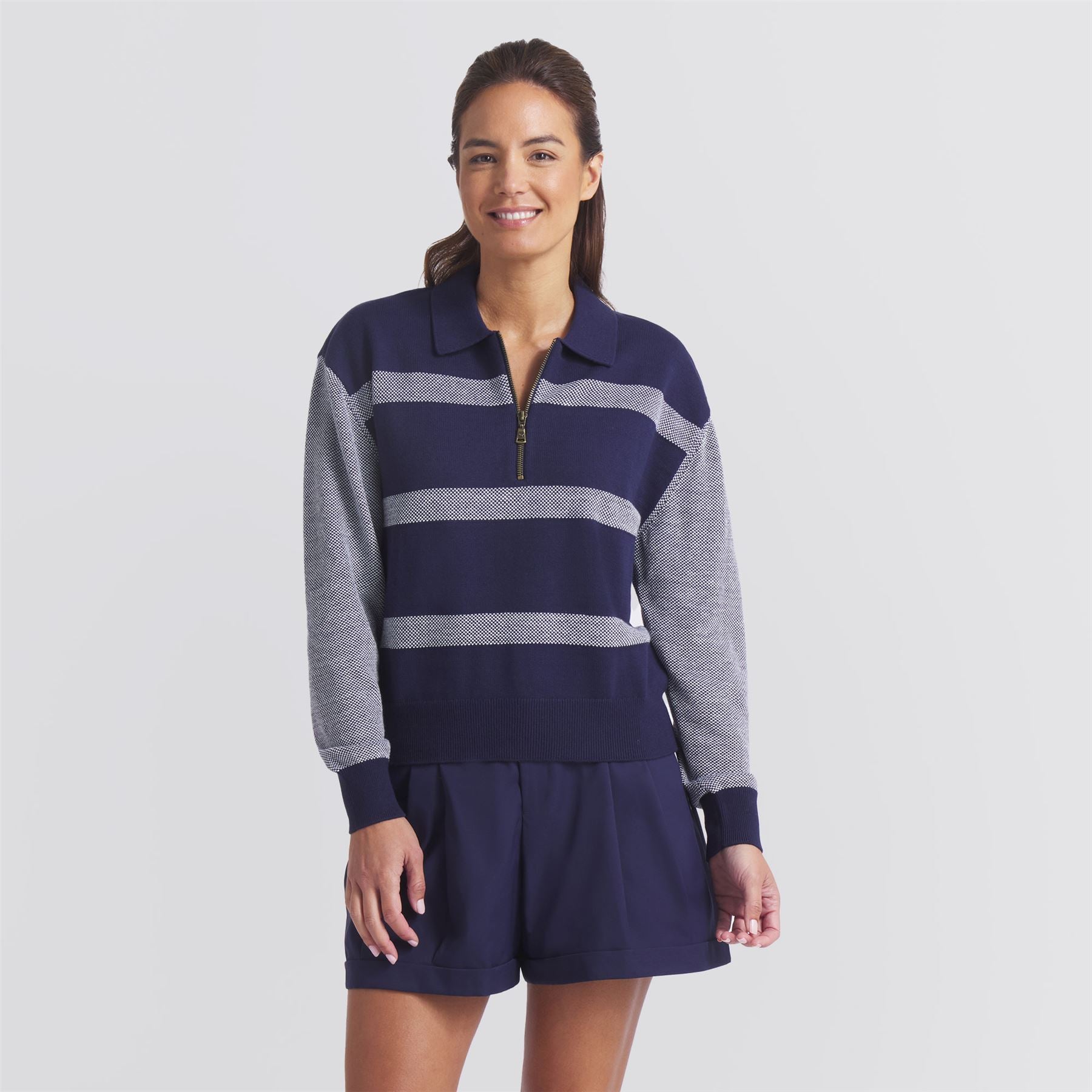 x AP Womens Sweater Collared Quarter Zip Deep Navy