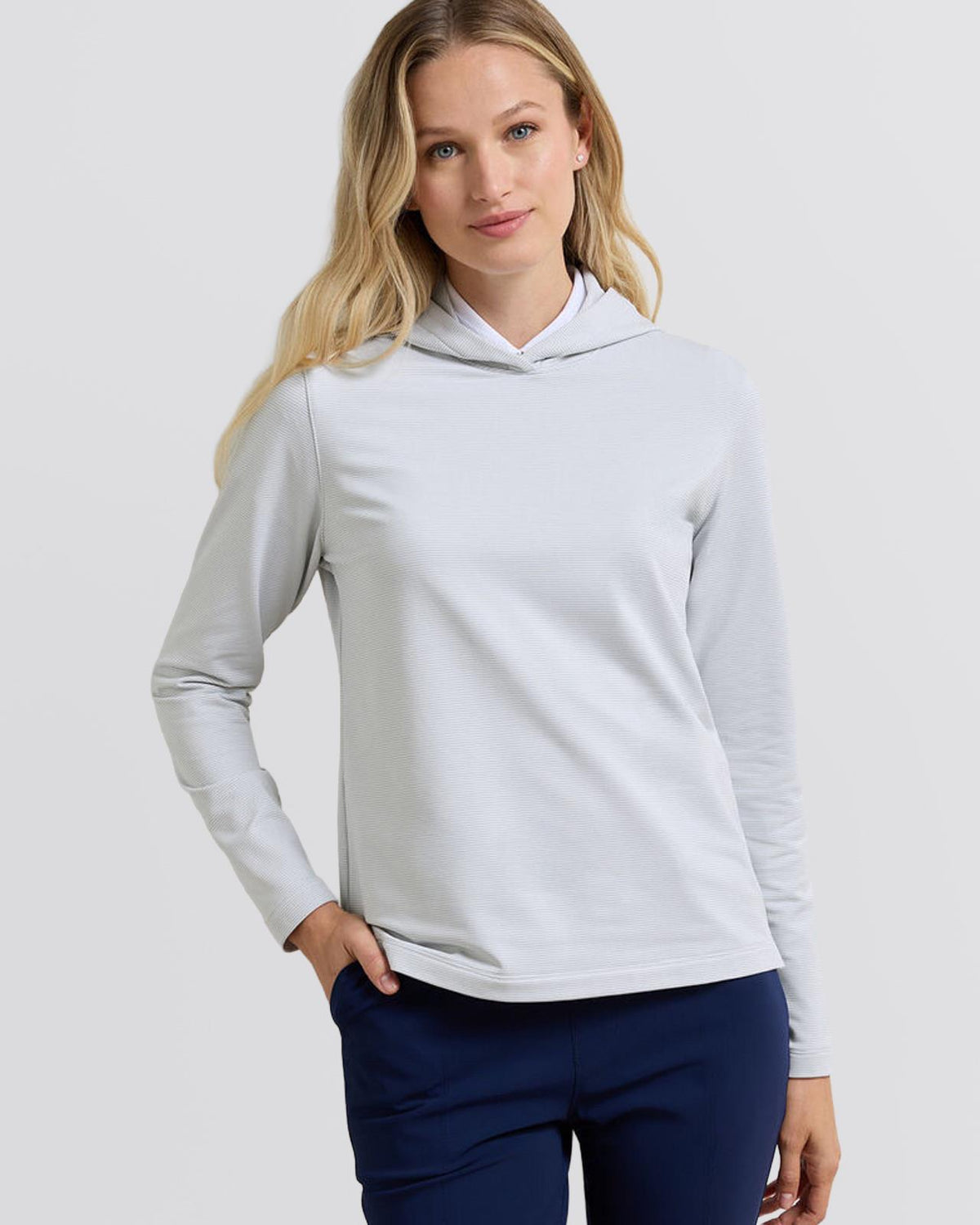 Womens Pine Sugar Stripe Performance Hoodie Whisper Grey/White