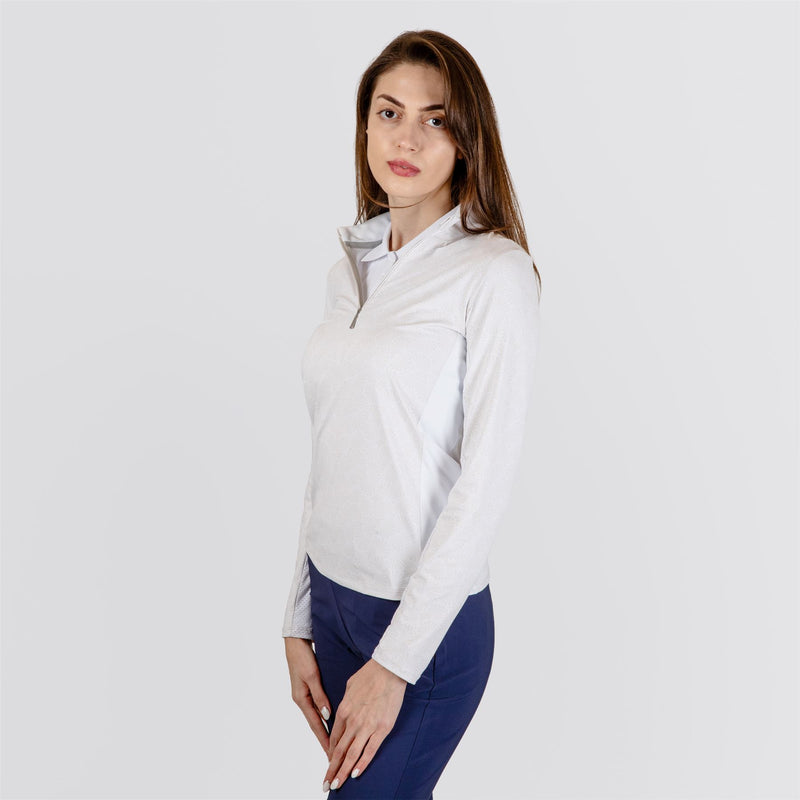 Womens Sunshine Print Half Zip Oyster/White
