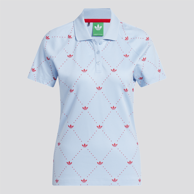 Womens Printed Trefoil Polo Clear Sky/Better Scarlet