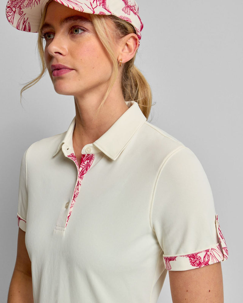 Womens Roll Sleeve Polo Cream