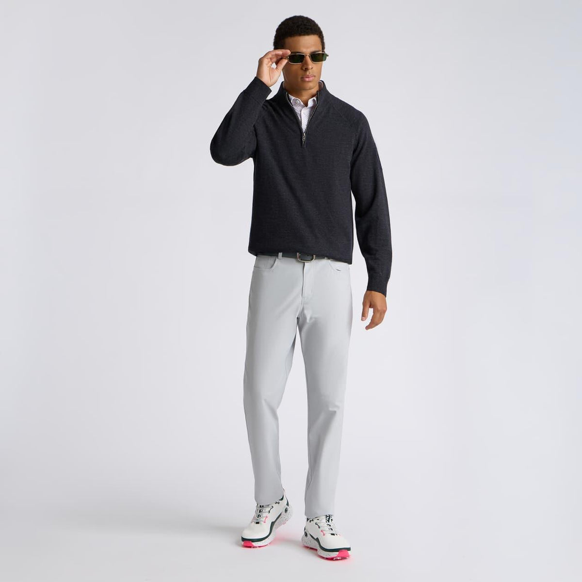 Circle G Merino Wool Quarter Zip Charcoal Melange/Twilight