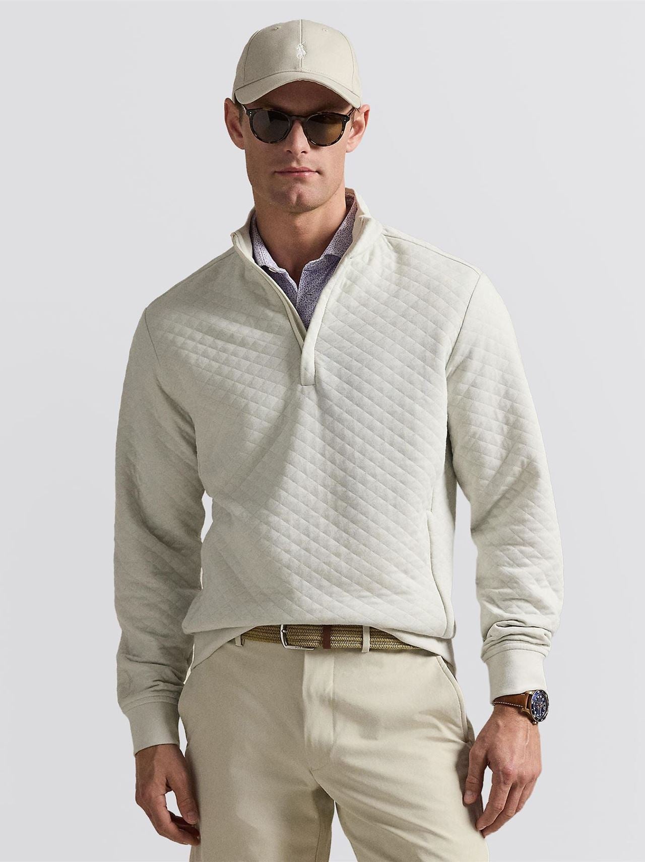 RLX Quilted Double Knit Half Zip Pullover Stone Pebble