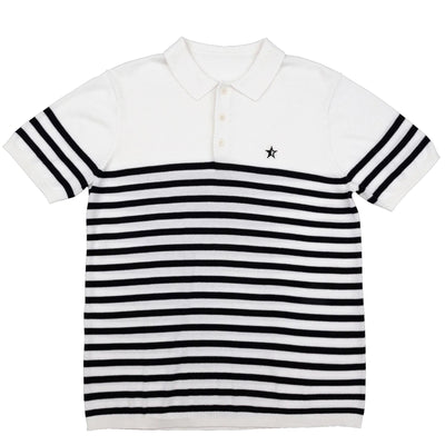 Breton Stripe Knit Polo White/Navy - AW22