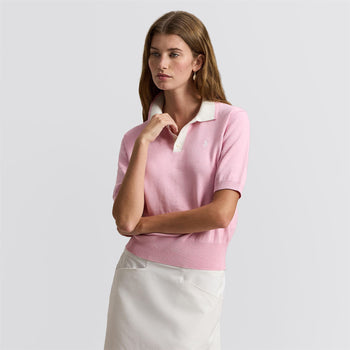 Ralph Lauren RLX Cotton Blend Sweater Polo Light Pink/White Splash