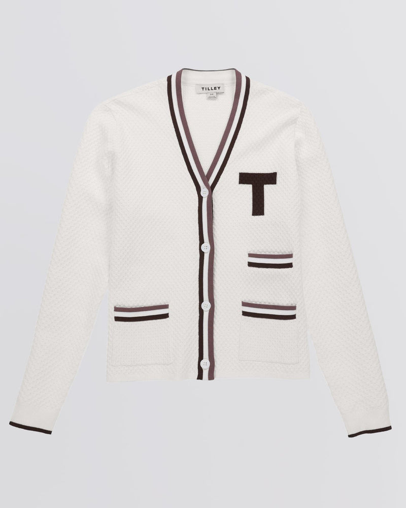 Womens T Cardigan Off White/Coffee/Toffee