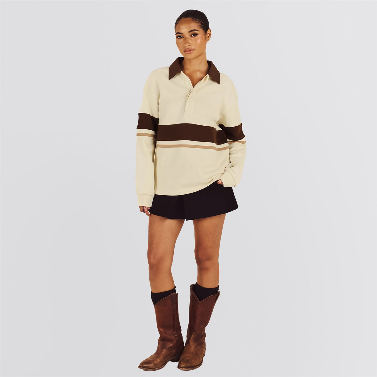 Womens Emma LS Polo Beige