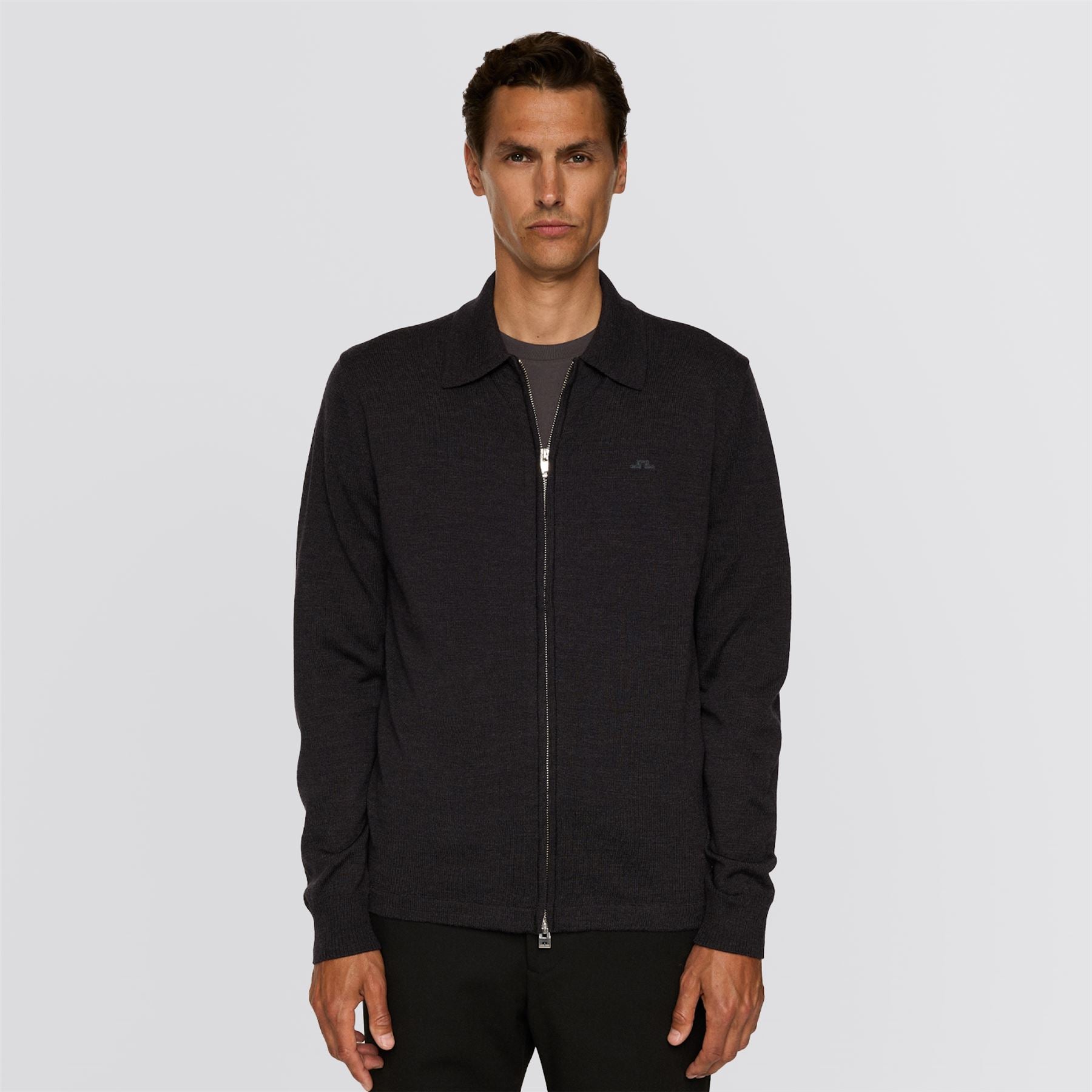 Kaleb Merino Zip Cardigan Dark Gray Melange