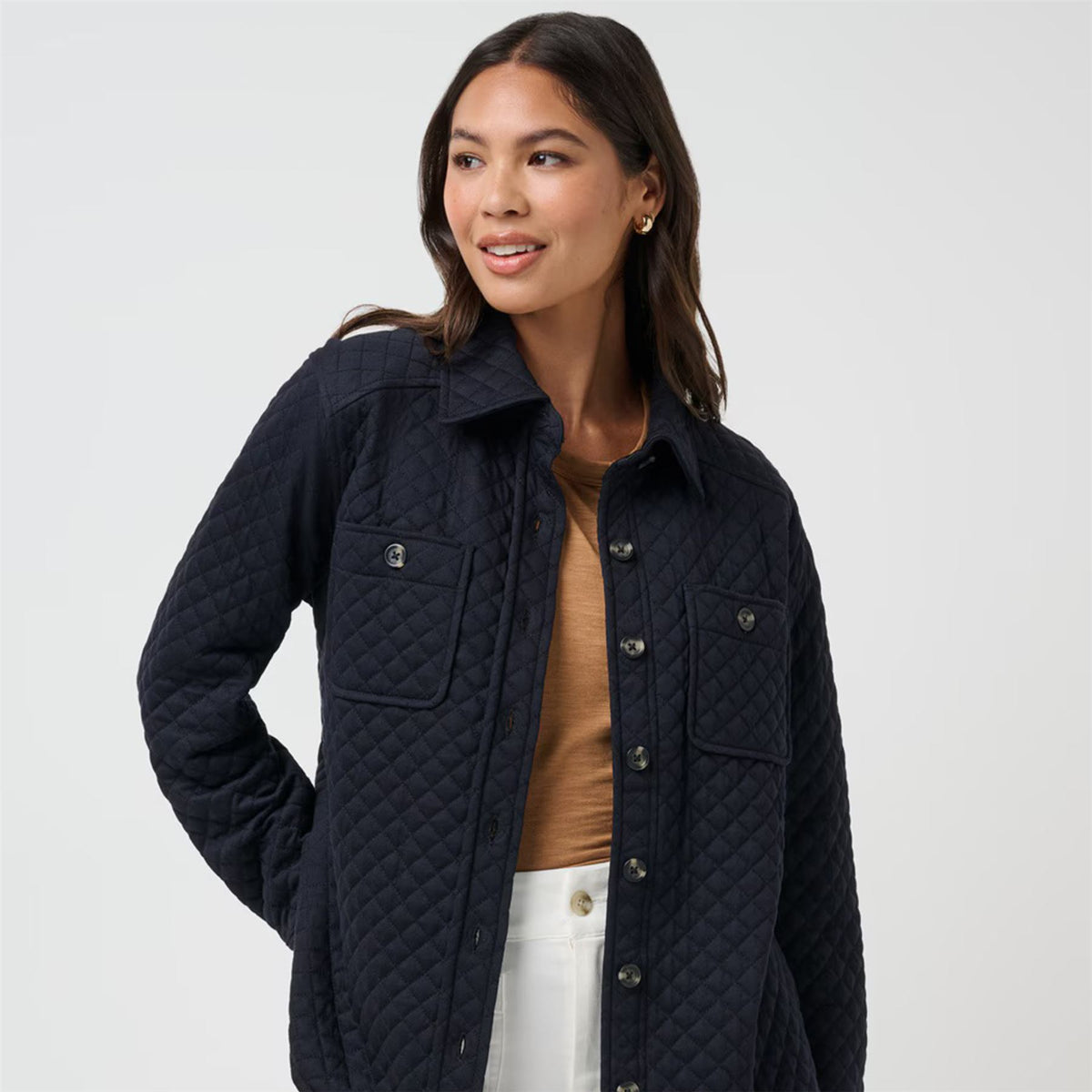 Womens Diamond Quilted Shacket Black