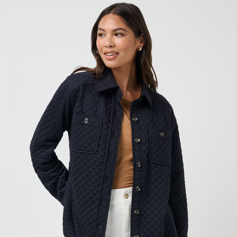 Womens Diamond Quilted Shacket Black